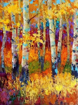 150の主題の芸術作品 Painting - ナイフによる赤黄色の木々の秋06